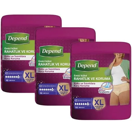 Depend Kadın Emici Külot Bez XL 3x10'lu Paket 30 Adet