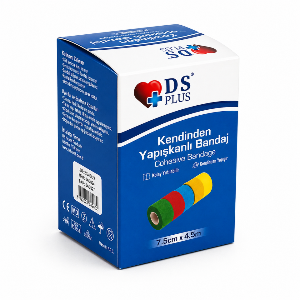 DS Plus Kırmızı Koban Bandaj 7,5 CM x 4,5 MT Koheziv Elastik Bandaj