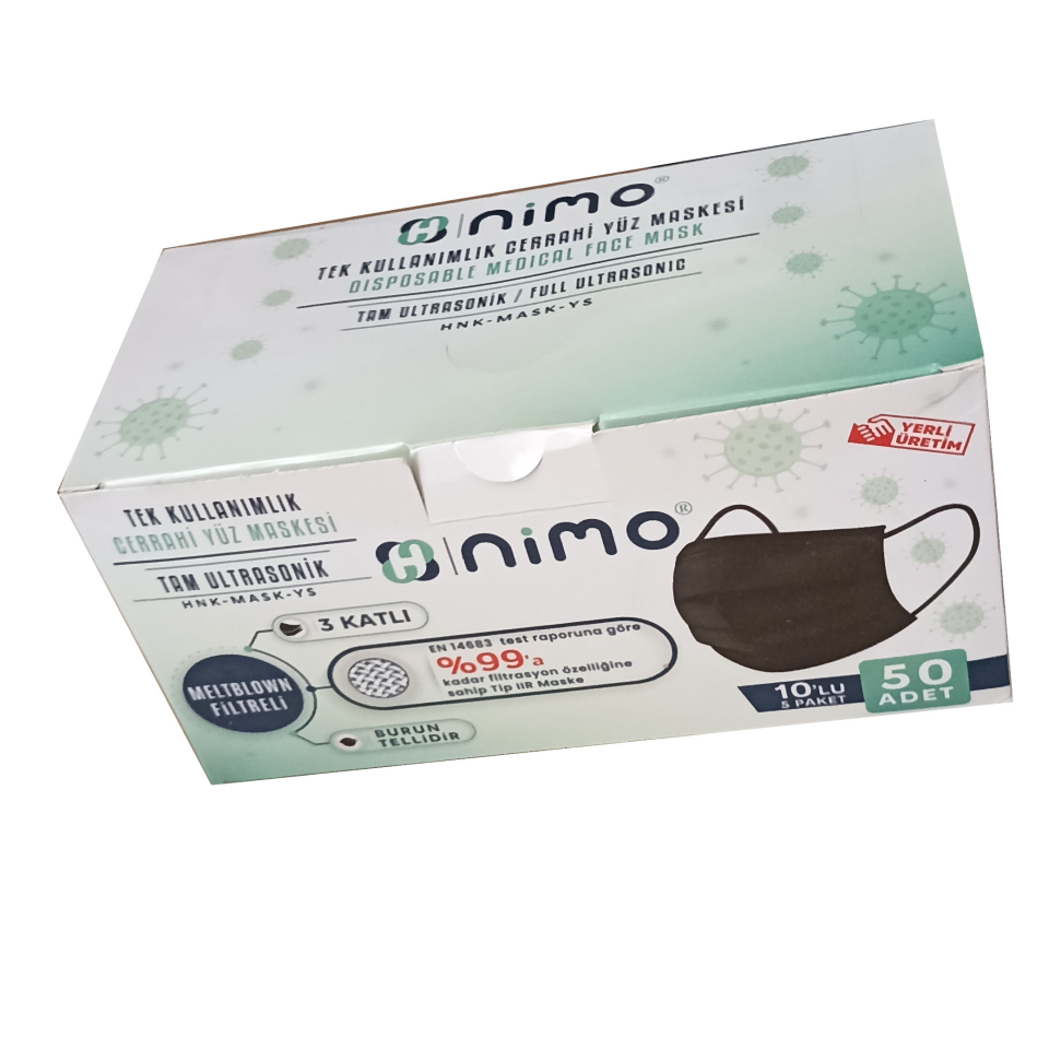 Nimo Meltblown Siyah Cerrahi Maske 50'li