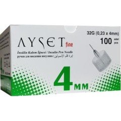 Ayset Fine 32G 0,23 x 4 mm İnsülin Kalem İğnesi 100 Adet
