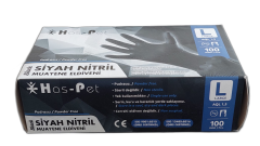 NİTRİL MUAYENE ELDİVENİ SİYAH L BEDEN HASPET