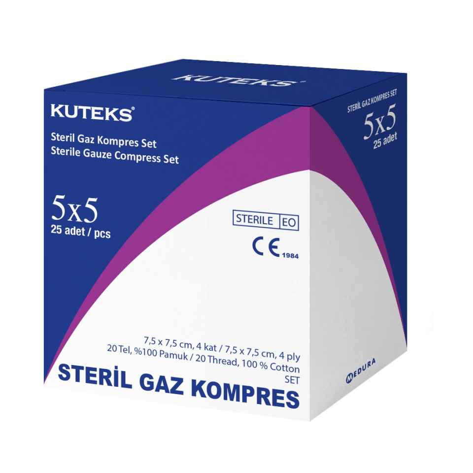 Kuteks Mor Kutu 25’li Steril Gaz Kompres 5x5 cm