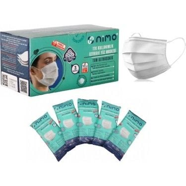 Nimo Meltblown Filtreli Beyaz Maske 3 Katlı 50'li