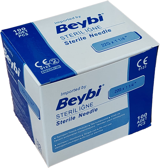 Beybi 22G Siyah Steril İğne Ucu 100'lü Kutu