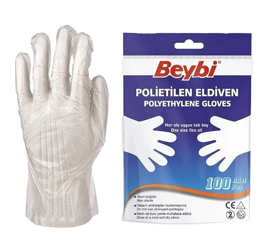 Beybi Şeffaf Poşet Eldiven 100'lü Paket