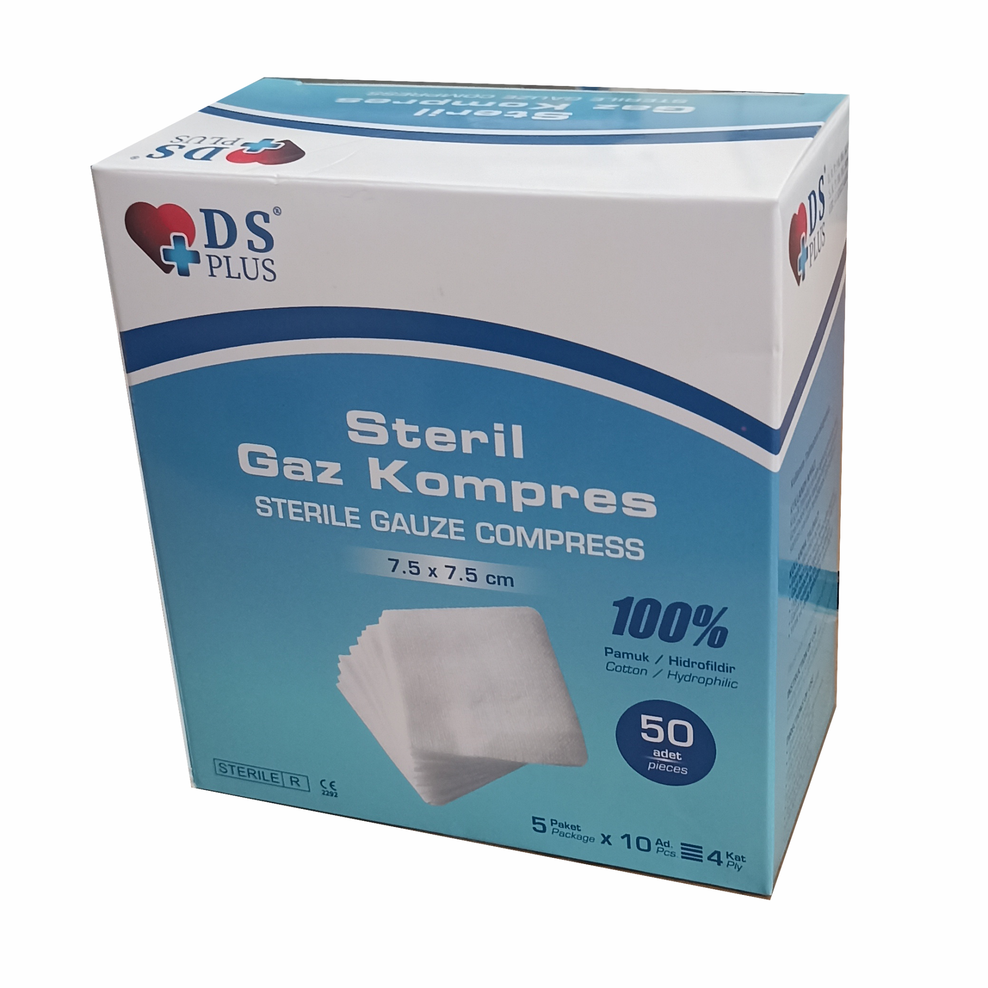 GAZ KOMPRES 7.5X7.5CM 50Lİ (5Lİ ZARF) DS PLUS