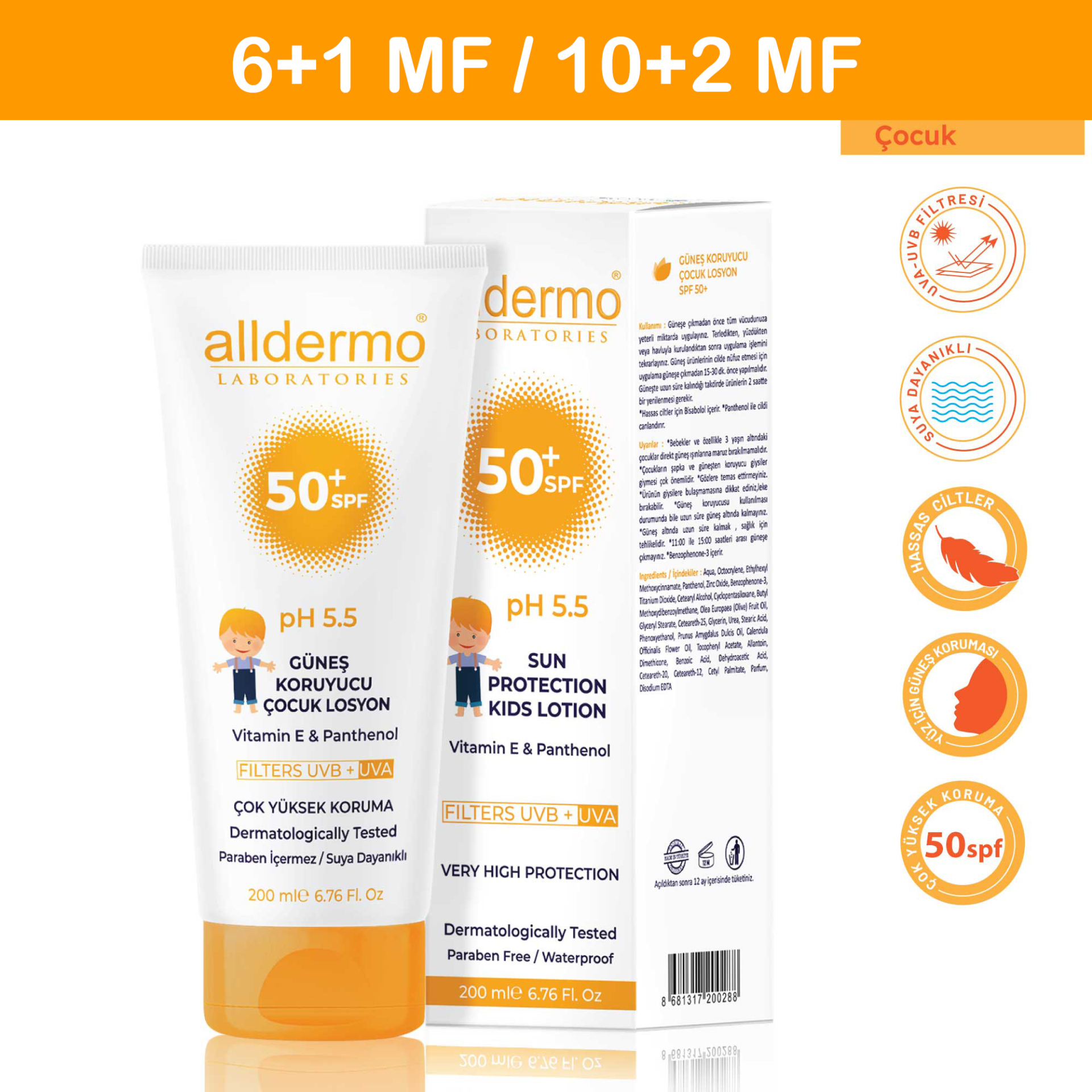 Alldermo SPF 50+ Çocuk Güneş Losyonu 200 ml