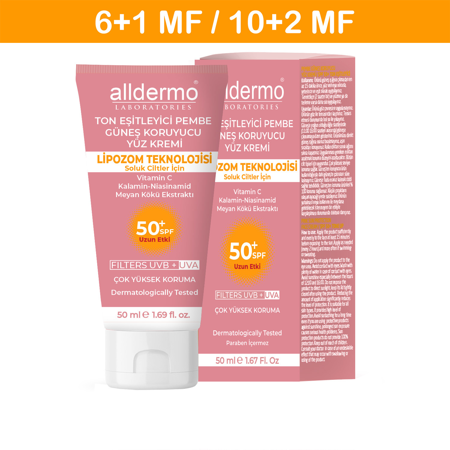 Alldermo SPF 50+ Tinted Pink Ton Eşitleyici Renkli Güneş Kremi 50 ml