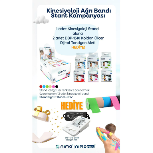 NİMO KİNESİO AĞRI BANDI STANDI 12Lİ ( 2 ADET 1318 (BEYAZ) NİMO KOLDAN TANS. ALETİ HEDİYELİ)