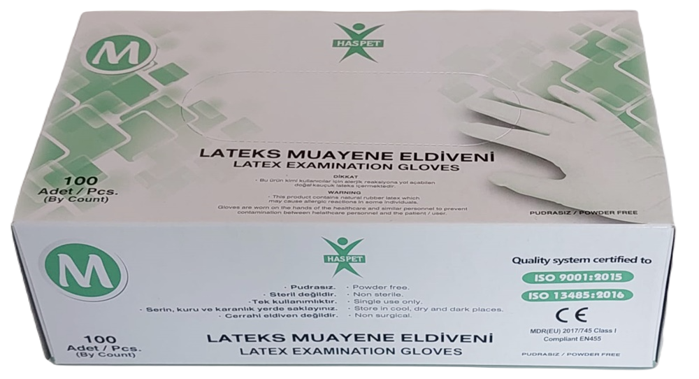 Haspet Pudrasız Lateks Muayene Eldiveni Medium (M) 100 Adet