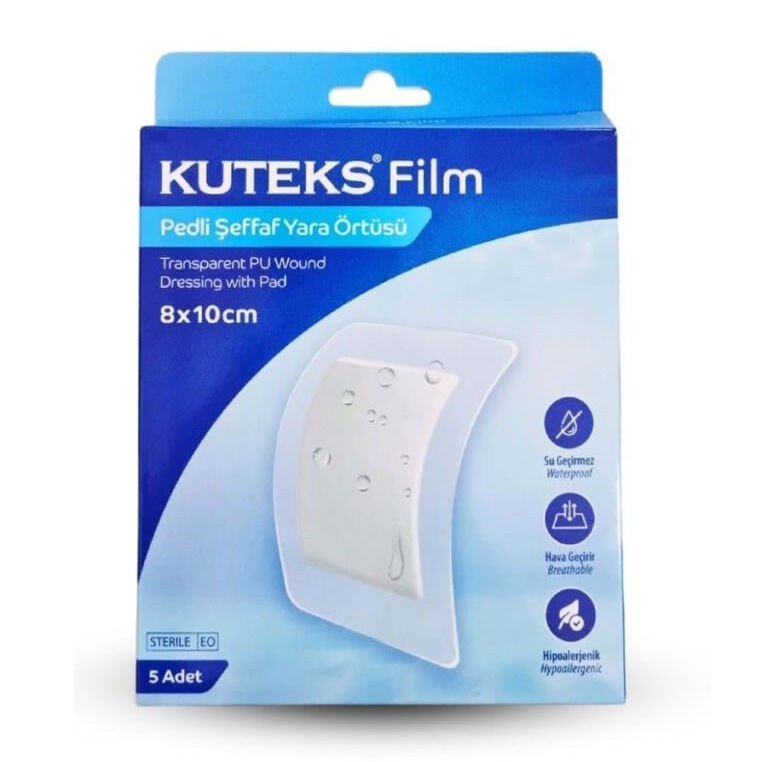 STERİL FİLM PEDLİ ŞEFFAF YARA ÖRTÜSÜ - KUTEKS 8CM X 10CM 5Lİ