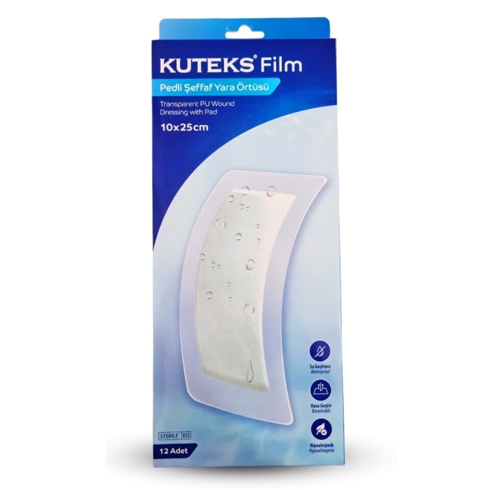 Şeffaf Yara Örtüsü Kuteks Steril Film Pedli 10 cm x 25 cm 12’li