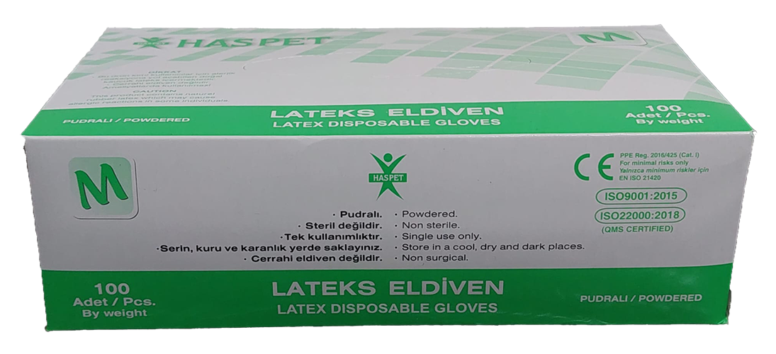 Haspet Pudralı Lateks Muayene Eldiveni Medium (M) 100 Adet