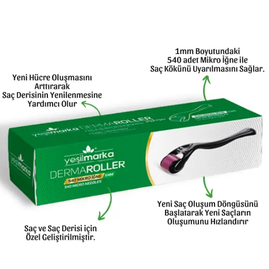 Yeşilmarka Dermaroller 540 Titanyum Mikro İğneli Saç ve Cilt Bakım Cihazı