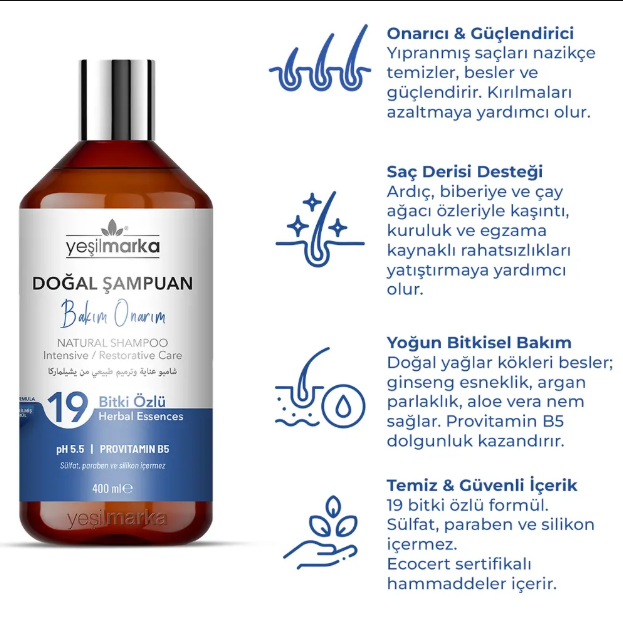 Yeşilmarka Doğal Bakım Onarım Şampuanı 400 ml 19 Bitki Özlü