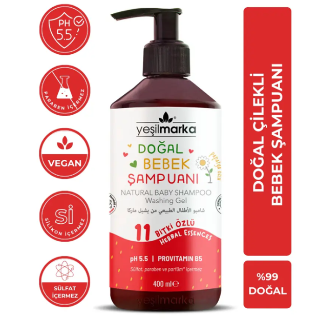 Yeşilmarka Doğal Bebek Şampuanı Çilek 400 ml Göz Yakmayan Formül