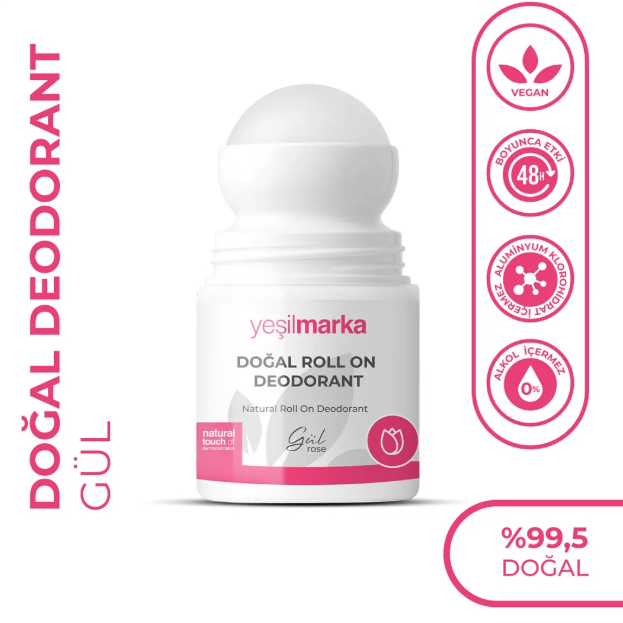 Yeşilmarka Doğal Deodorant Gül Kokulu 50 ml Alüminyumsuz Roll On