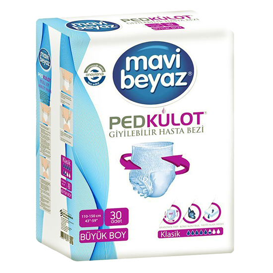MAVİ BEYAZ KÜLOT BEZ L (BÜYÜK) BEDEN 30LU