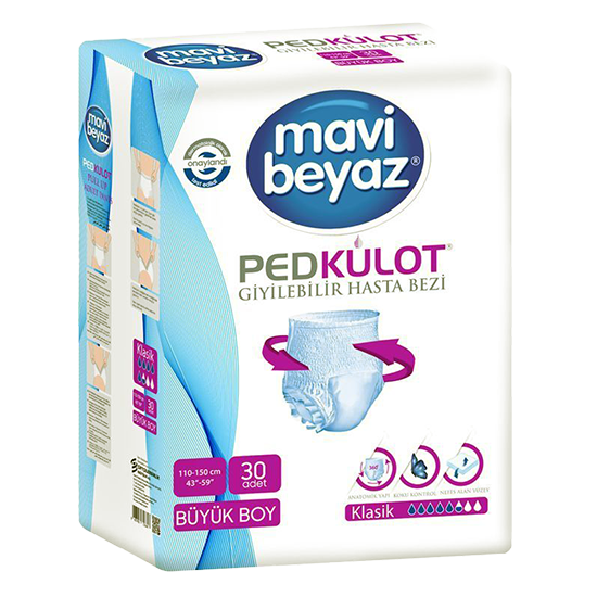 MAVİ BEYAZ KÜLOT BEZ L (BÜYÜK) BEDEN 30LU